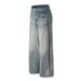 Men's Clothing Pleated Design Blue Washed And Distressed Wide Leg_mkmklike.com