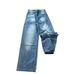 Women's High Waist Straight Leg Jeans - Vintage Washed Blue Denim Pants For Casual & Streetwear Outfits_mkmklike.com