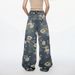 Unisex Floral Print Wide-Leg Jeans - Vintage High Street Style, Loose Fit, Bohemian Chic, Comfortable & Trendy_mkmklike.com