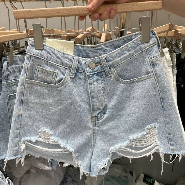 Trendy Girl Closet Raw Hem Denim Shorts Internet Celebrity INS Style, New Plus Size Loose Fit Curvy Women, Korean Version A-Line Ripped Hot_mkmklike.com