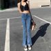 Women's Retro High-Waisted Stretch Slim Fit Flared Jeans Korean Style Straight Leg with Slit And Flowing Drape_mkmklike.com
