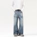 Men's Clothing Washed Jeans Whiskers Slightly Wide Leg Neutral Style Trousers_mkmklike.com