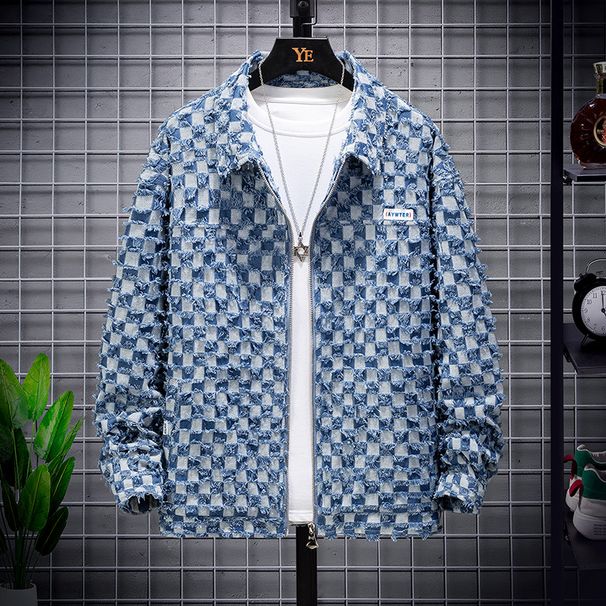 Cross Border Personalized Fashion Trendy Brand Jacquard Denim Jacket For Men's Loose Fitting Casual Couples, Youth Jacket_mkmklike.com
