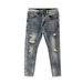 Men's Slim Fit Stretch Jeans - Vintage Ripped Denim Pants With Splatter Wash, Comfortable Skinny Tapered Leg For Casual Streetwear_mkmklike.com