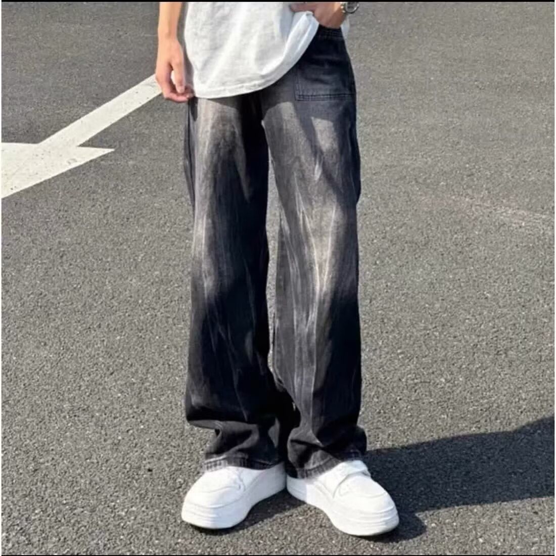 American Classic Vibe Jeans Men's Trendy High Street Style, Stylish And Sophisticated, Loose Wide Leg Straight Leg Pants With A Great Drape, Suitable For Cross Border Trade._mkmklike.com