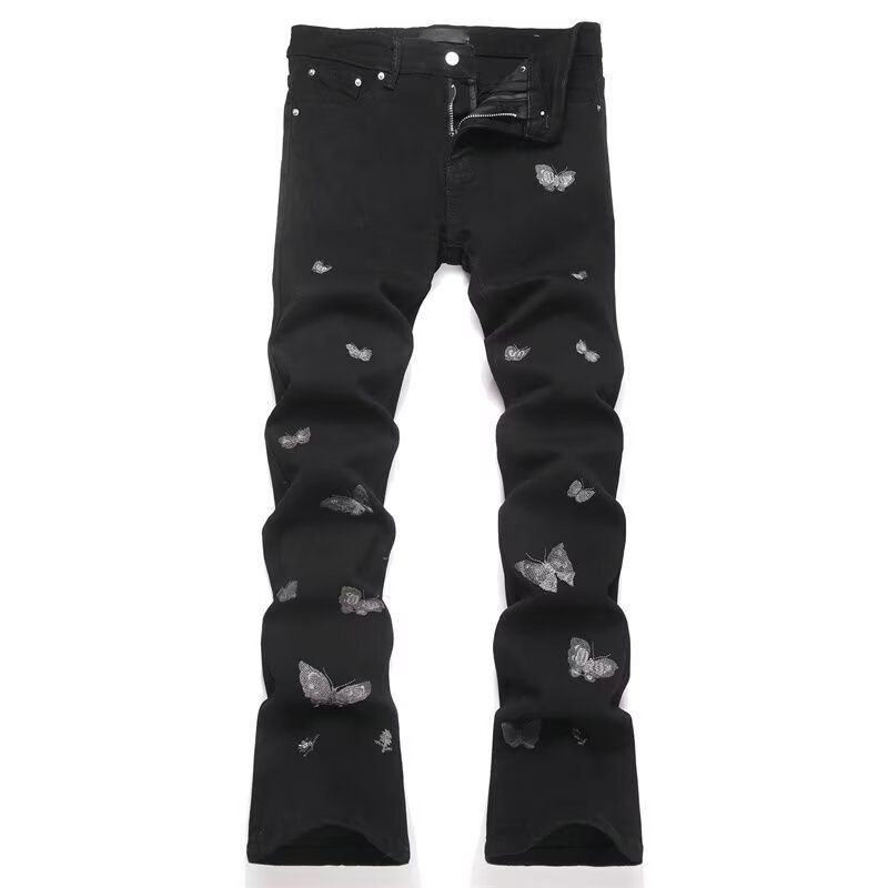 Men's Clothing High End Slim Fit Flared Jeans For Men Casual Black Trousers Style Stretchy Luxury Embroidered Teenagers_mkmklike.com
