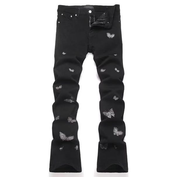 Men's Clothing High End Slim Fit Flared Jeans For Men Casual Black Trousers Style Stretchy Luxury Embroidered Teenagers_mkmklike.com