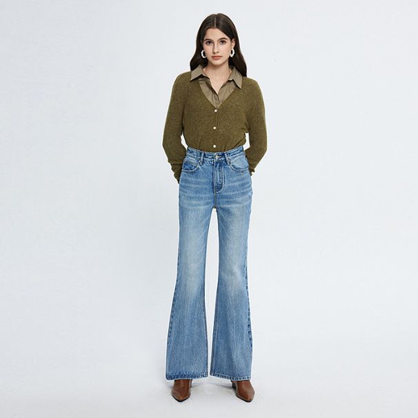 Women's Clothing Sky Blue Flared Jeans For Women High Waist Slim All Match Mopping Pants_mkmklike.com
