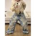Trendy Blue Ripped Jeans Men's Autumn And Winter New Style American Beggar Oversized Straight Wide Leg Pants_mkmklike.com