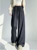 K Cowboy Wide Leg Pants For Women, Drawstring Elastic Waistband For Slimming, Loose And Lazy Casual Straight Leg Floor Pants_mkmklike.com