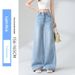 Light Blue Wide-leg Jeans For Women, Spring 2026 New Style, Casual High-waisted Slimming Loose Straight Floor-length_mkmklike.com