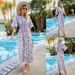 Long hem floral dress, short sleeve, waist, slim, long style bohemian dress_mkmklike.com