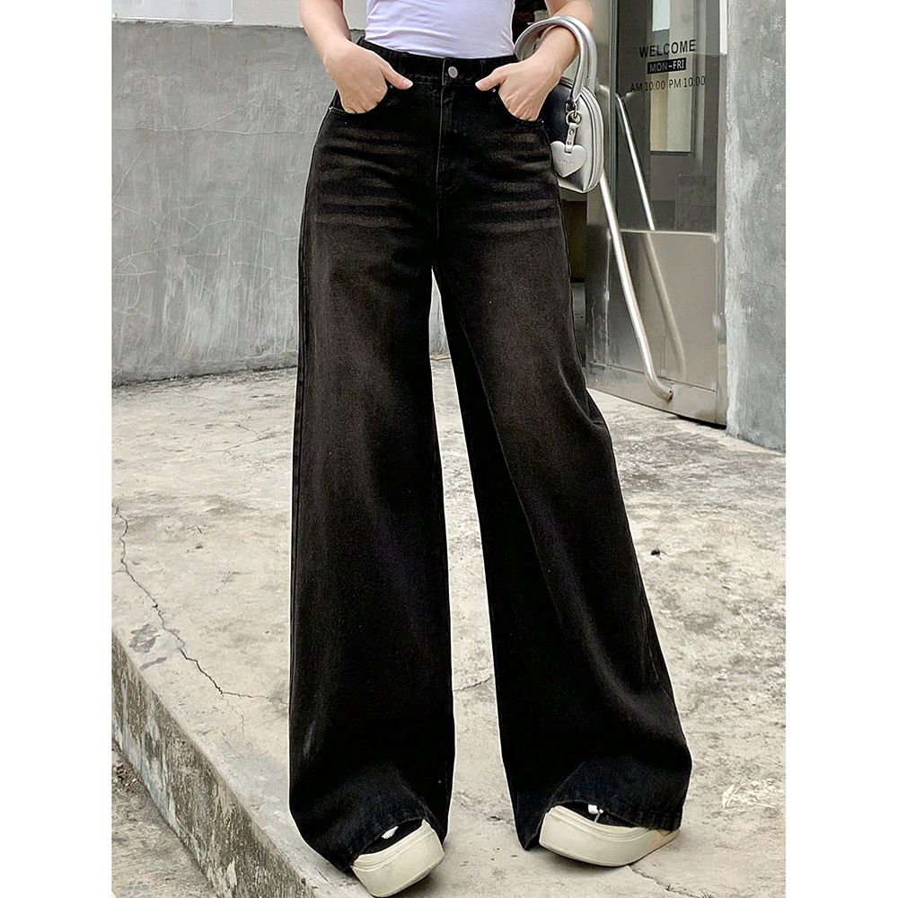 Vintage Washed Women's Jeans - Relaxed Fit High Waist Straight Leg Denim Pants For Casual Streetwear_mkmklike.com
