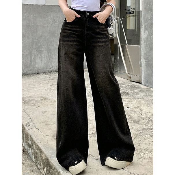 Vintage Washed Women's Jeans - Relaxed Fit High Waist Straight Leg Denim Pants For Casual Streetwear_mkmklike.com