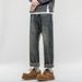 American Retro Spring Jeans, Men's Straight Harlan Loose Trendy Brand Washed Double Craft Middle Waist Youth Large Size_mkmklike.com