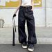 Unisex American Streetwear Baggy Jeans - Oversized Scythe Cut With Detachable Belt (Deep Blue, S-3XL, Low-Rise Straight Leg)_mkmklike.com
