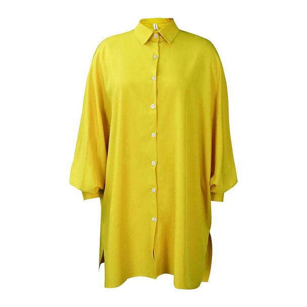 Women's Clothin Spring New Style Loose Waist Temperament Lapel Solid Color Large Size Shirt Skirt Dress_mkmklike.com