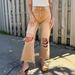 Distressed High-Waisted Wide-Leg Jeans – Vintage Washed & Hand-Ripped Boho Denim (Brown & Green, S-L)_mkmklike.com