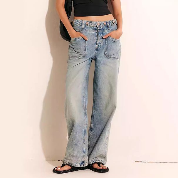 American Retro Non-Stretch Washed Straight-Leg Cargo Women, New Autumn Street Style Trendy Wide-Leg Jeans For Women_mkmklike.com