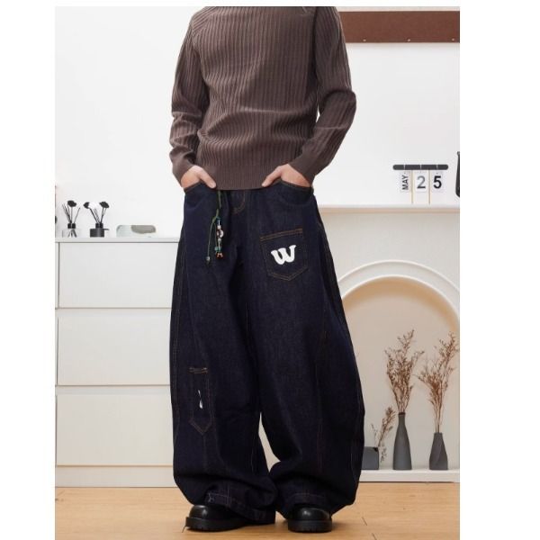 Men's Clothing Two Piece Pocket Jeans For Men And Women Spring And Autumn American Oversize Pants High Street Loose Wide Leg Trousers_mkmklike.com
