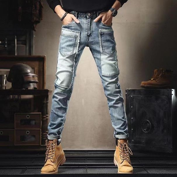 Men's Patchwork Skinny Jeans – Edgy Stretch Denim Pants With Multi-Pockets | Urban Streetwear Slim Fit Trousers_mkmklike.com