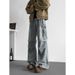 Men's Pleated Jeans High Street Retro Distressed Washed Casual Loose Drape Cargo Trousers Vintage Style American_mkmklike.com