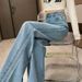 American Retro Wide-leg Jeans For Women, Spring And Autumn, High-waisted, Loose-fitting, Drapey, Floor-length, Slimming,_mkmklike.com