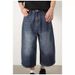 Men's Loose Straight Wide Leg Cropped Denim Shorts American Retro Distressed Blue Summer Niche Wide Pants_mkmklike.com