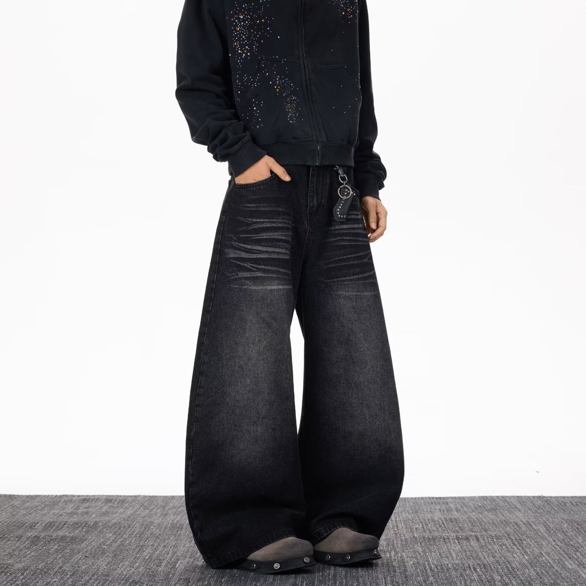 "Vintage High-Waisted Straight Jeans – Classic Black & Gray Denim For Women (S-3XL)"_mkmklike.com