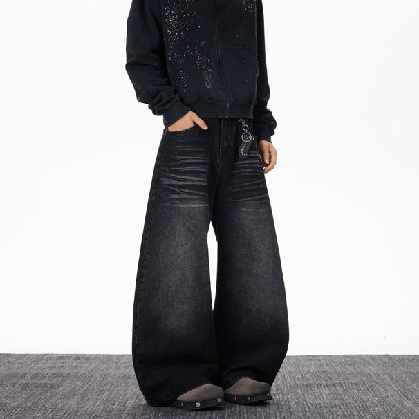 "Vintage High-Waisted Straight Jeans – Classic Black & Gray Denim For Women (S-3XL)"_mkmklike.com