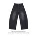 "Vintage Black Distressed Dagger Print Wide Leg Jeans For Women – Retro Loose Fit Baggy Denim Pants With Artistic Wash | 90s Grunge Style"_mkmklike.com