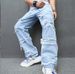 Men's Retro Casual Jeans Loose Fit High Street Wide Leg Pants Mid Waist Cotton Non-Stretch Machine Washable Blue Black_mkmklike.com