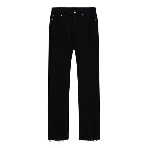 Me's Jeas Vitage Frayed Edge Solid Color Basic Simple Commuter Casual Straight Log Pats Vibe America Street_mkmklike.com