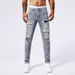 Men's Premium Distressed Denim Jeans With Patchwork Details - Vintage Wash Tapered Fit Streetwear Pants_mkmklike.com