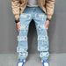 European And American Cross-border Trendy Men's Clothing, High Street Ripped Non-stretch Jeans, Slim-fit Rock Style,_mkmklike.com