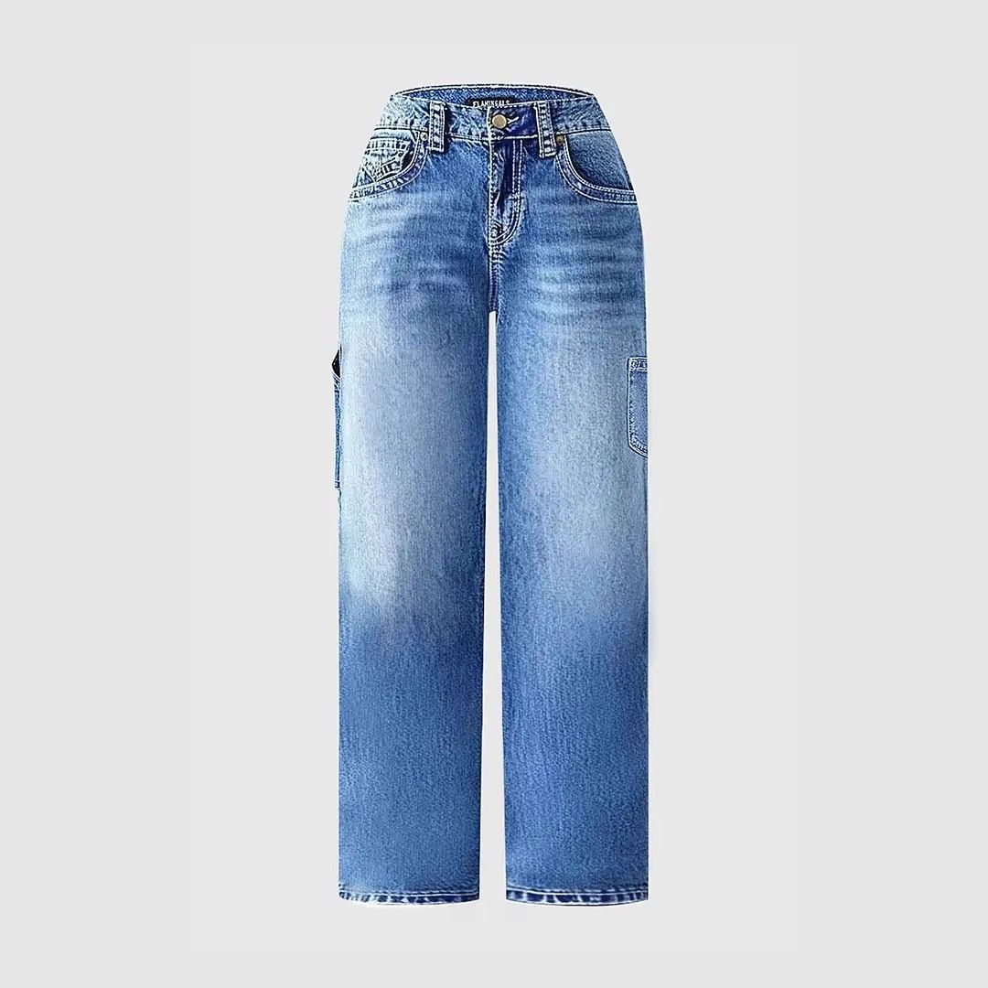 Women's Washed Multi Pocket Jeans Low Rise Loose Straight Leg European And American Style Cross Border Wholesale Trade_mkmklike.com