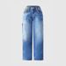 Women's Washed Multi Pocket Jeans Low Rise Loose Straight Leg European And American Style Cross Border Wholesale Trade_mkmklike.com