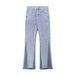 American Style Minimalist Distressed Color Blocked Denim Loose Street Washed Polished White Micro Flared Pants, Jeans_mkmklike.com