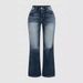 Women's Clothing Casual Pocket Embroidery Flared Jeans_mkmklike.com