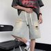 Ripped Denim Shorts Men's Summer Thin American Retro High Street Straight Five-point Pants Casual Versatile Medium Pants Tide_mkmklike.com