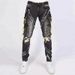 Men's Clothing Men's Cargo Drawstring Jeans - Slim Fit Utility Denim Pants With Multi-Pockets (Black, S-40)_mkmklike.com