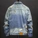 Loom Distressed Washed Ripped Jeans Jacket European And American Style Brand High Street Fashion Men's Long Sleeve Coat Top_mkmklike.com