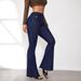 New Style Button Down Slim Fit Flared Jeans Women's High Waist Stitching Trousers In Stock_mkmklike.com