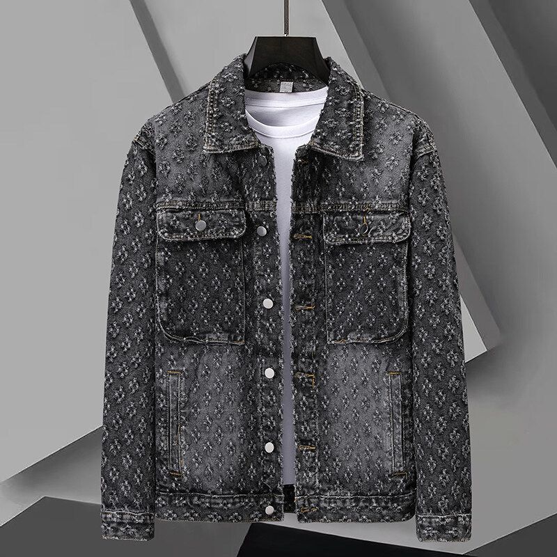 Men's Clothing Denim Jacket Fashion Casual Fashion Casual Denim Jacket - Classic Loose Fit Long Sleeve Coat For Spring & Autumn (Grey/Black/Blue)_mkmklike.com