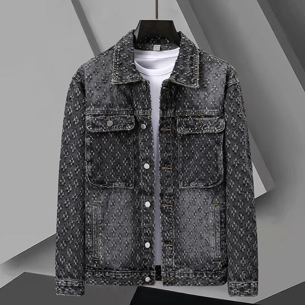 Men's Clothing Denim Jacket Fashion Casual Fashion Casual Denim Jacket - Classic Loose Fit Long Sleeve Coat For Spring & Autumn (Grey/Black/Blue)_mkmklike.com
