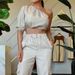Women's Clothing Summer New Fashion Slant Collar Raglan Sleeve Top Casual Style Trousers Two piece Set_mkmklike.com