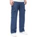 Men's Relaxed Fit Cargo Jeans – Dark Blue Utility Denim With Multi-Pockets, Wide Leg Comfort & Streetwear Versatility_mkmklike.com