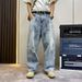 Summer Ripped Distressed Wide Leg Jeans For Men Trendy Cool Straight Leg Versatile Curved Blade Pants_mkmklike.com