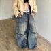 Vintage Washed Distressed Patchwork Cargo Jeans For Men & Women - Streetwear Baggy Wide-Leg Denim Pants With Asymmetrical Hem_mkmklike.com