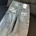 Women's Clothing Plus Size American Style Light Wash Jeans For Women - Loose Wide-Leg Palazzo Pants With Sickle Hem & Letter Print (Blue, S-XXXXL)_mkmklike.com
